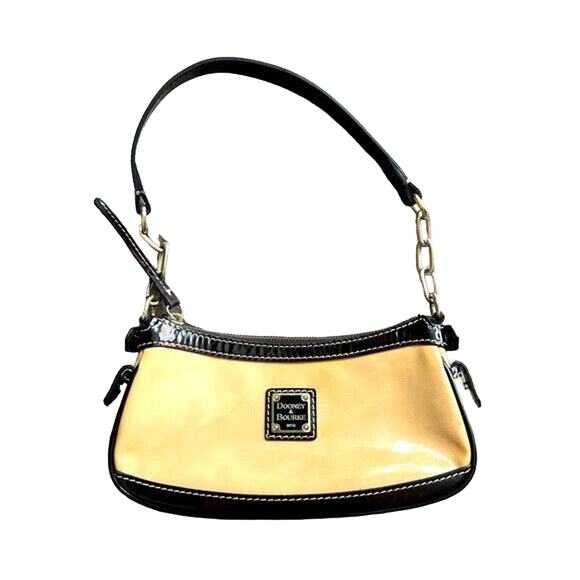 Dooney & Bourke Cream Brown Trim Small Patent Purse J6423747 - Picture 1 of 13